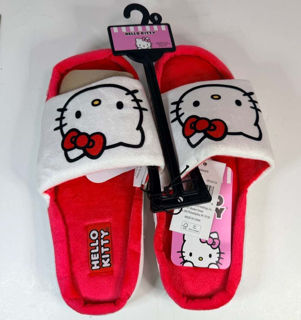 Hello Kitty Slide Slippers White Red Women's Size 6 ECHK8064FB New With Tags